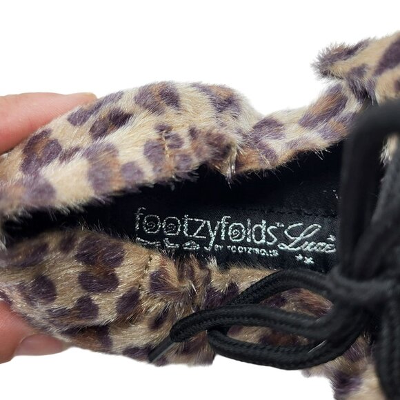 Footzy Folds Lace Up Cheetah Leopard Print Ballet Flat Fold Shoes Womens 6.5-7.5 - Picture 10 of 11